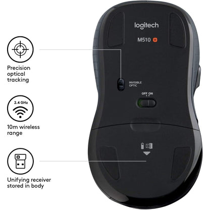 Logitech M510 Kabellose Maus, 2.4 GHz Verbindung via Unifying USB-Empfänger, 1000 DPI Laser-Sensor