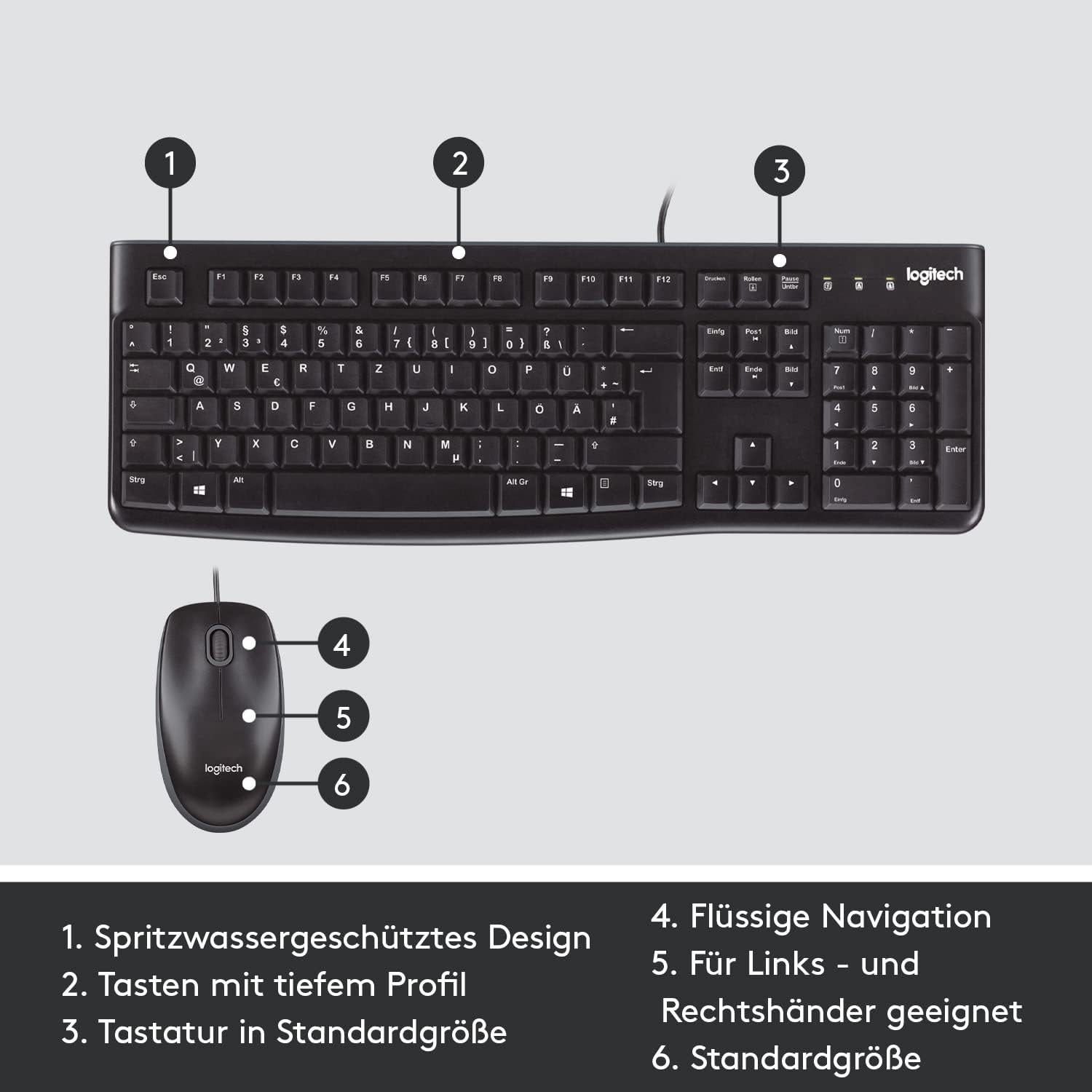 Logitech MK120 Set Tastatur und Maus Kabelgebunden USB Plug & Play, PC, Laptop