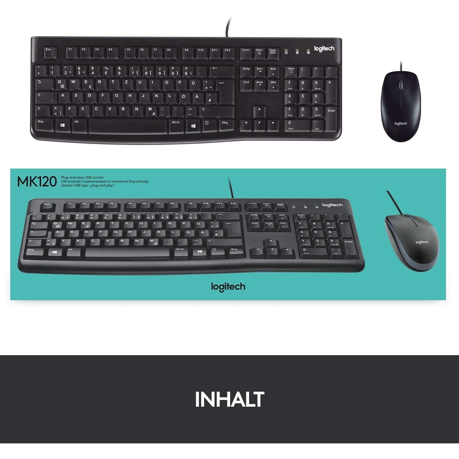 Logitech MK120 Set Tastatur und Maus Kabelgebunden USB Plug & Play, PC, Laptop