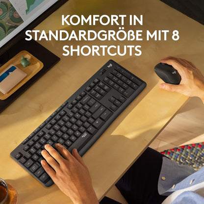 Logitech MK295 kabelloses Tastatur-Maus-Set mit SilentTouch-Technologie, Shortcut-Tasten, QWERTZ