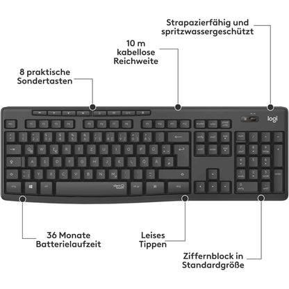 Logitech MK295 kabelloses Tastatur-Maus-Set mit SilentTouch-Technologie, Shortcut-Tasten