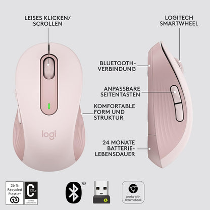 Logitech Signature M650 Kabellose Maus - für kleine bis mittelgroße Hände, Leise Klicks, Bluetooth