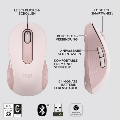 Logitech Signature M650 L Kabellose Maus - für große Hände, Leise Klicks, Anpassbare Seitentasten, Bluetooth