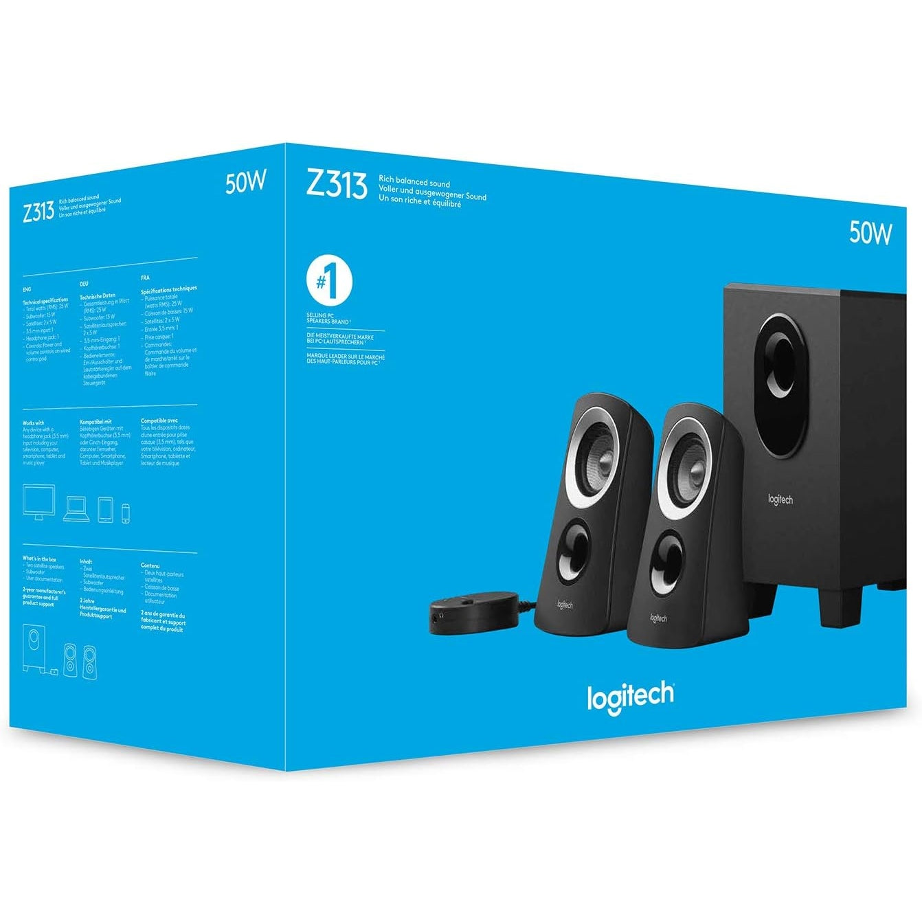 Logitech Z313 2.1 Lautsprecher-System mit Subwoofer, 50 Watt Spitzenleistung, 3.5 mm Eingang