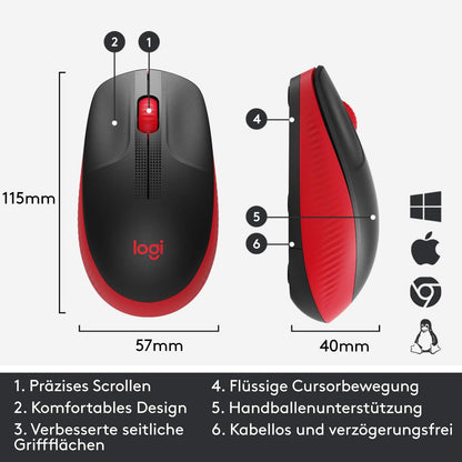 Logitech kabellose Maus M190, geschwungenes Design für beidhändige Nutzung Stromsparmodus