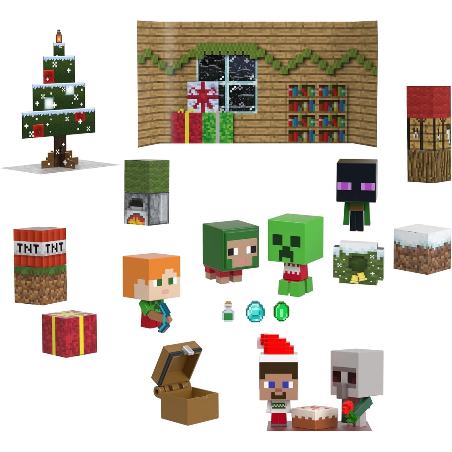 MINECRAFT Mob Heads Adventskalender 24 Überraschungen mit Steve, Mobs und Zubehör im verpixelten Look