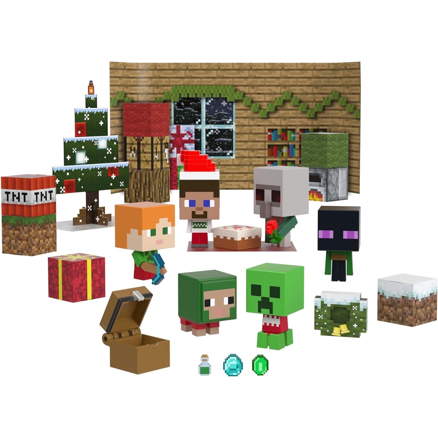 MINECRAFT Mob Heads Adventskalender 24 Überraschungen mit Steve, Mobs und Zubehör im verpixelten Look