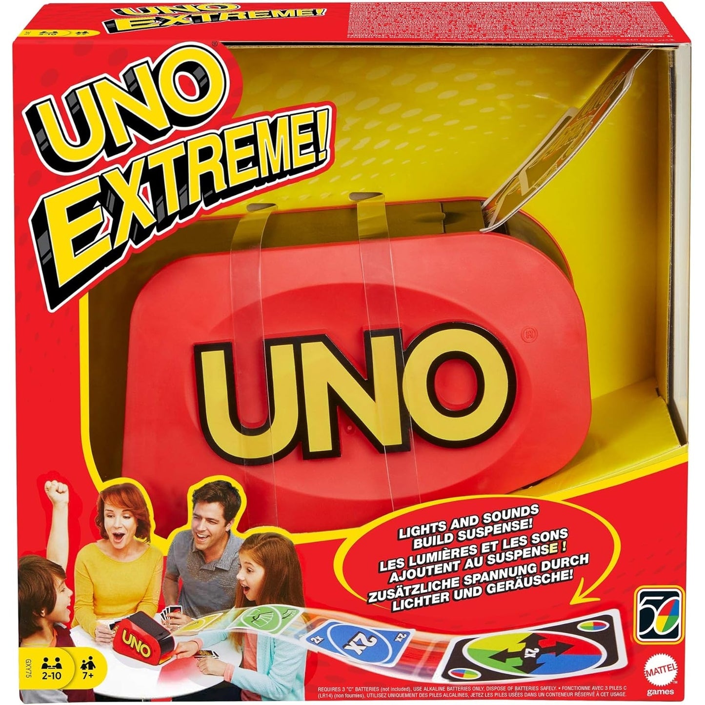 Mattel Games GXY75 - UNO Extreme! Kartenspiel mit Zufallsschleuder für 2 bis 10 Spieler ab 7 Jahren