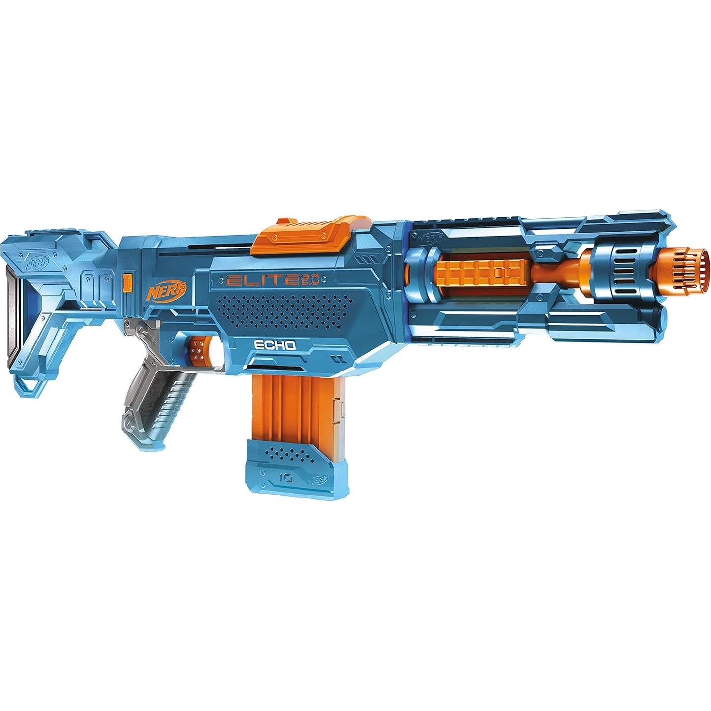 NERF Elite 2.0 Echo CS-10 Blaster 24 Darts, 10-Dart Clip-Magazin, Schulterstütze, Laufverlängerung, 4 Tactical Rails