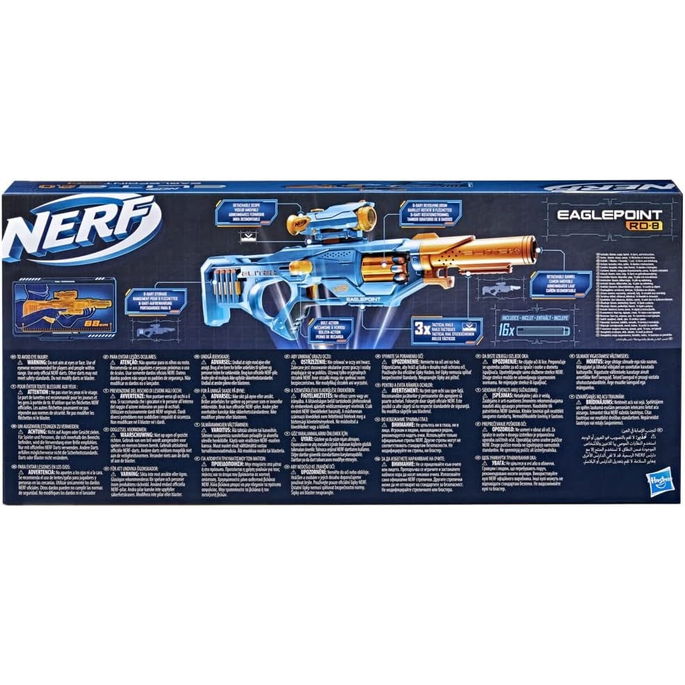 Nerf Elite 2.0 Eaglepoint RD-8 Blaster 8-Dart Trommel Abnehmbares Fernrohr und Abnehmbarer Lauf