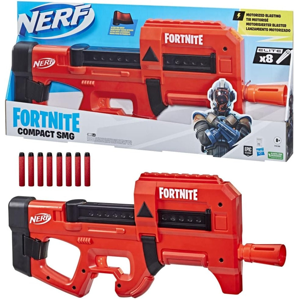 Nerf Fortnite Compact SMG motorisierter Blaster, Ultrarot-Tarnung, 8-Dart Magazin, 8 Elite Darts