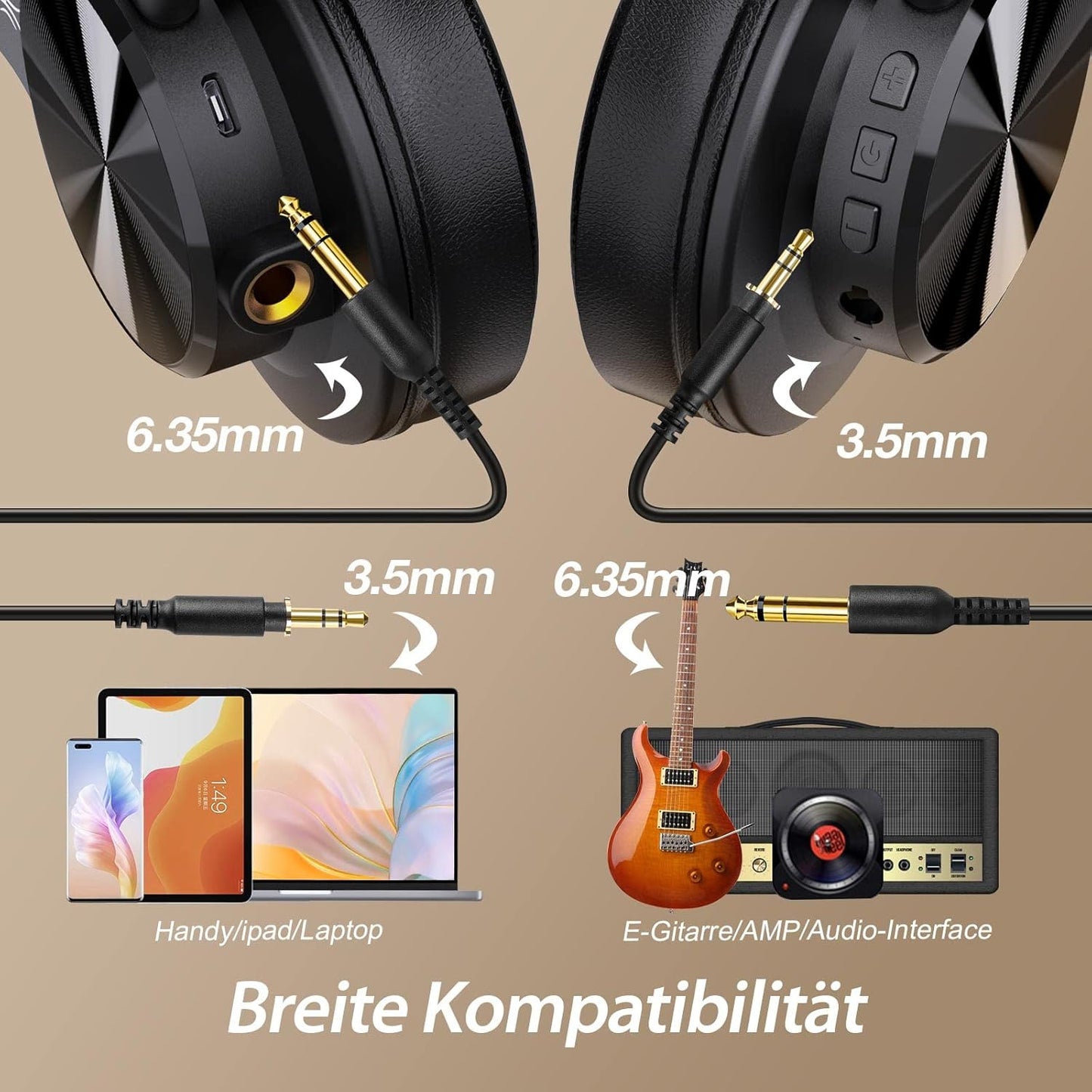 OneOdio Bluetooth Kopfhörer Over Ear, 72 Stdn HiFi Stereo Kabellos, Wireless Headphones Studio DJ