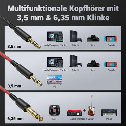 OneOdio Over Ear Kopfhörer mit Kabel, Bassklang, 6.35 & 3.5mm Klinke, Share-Port, Geschlossene DJ Headphones