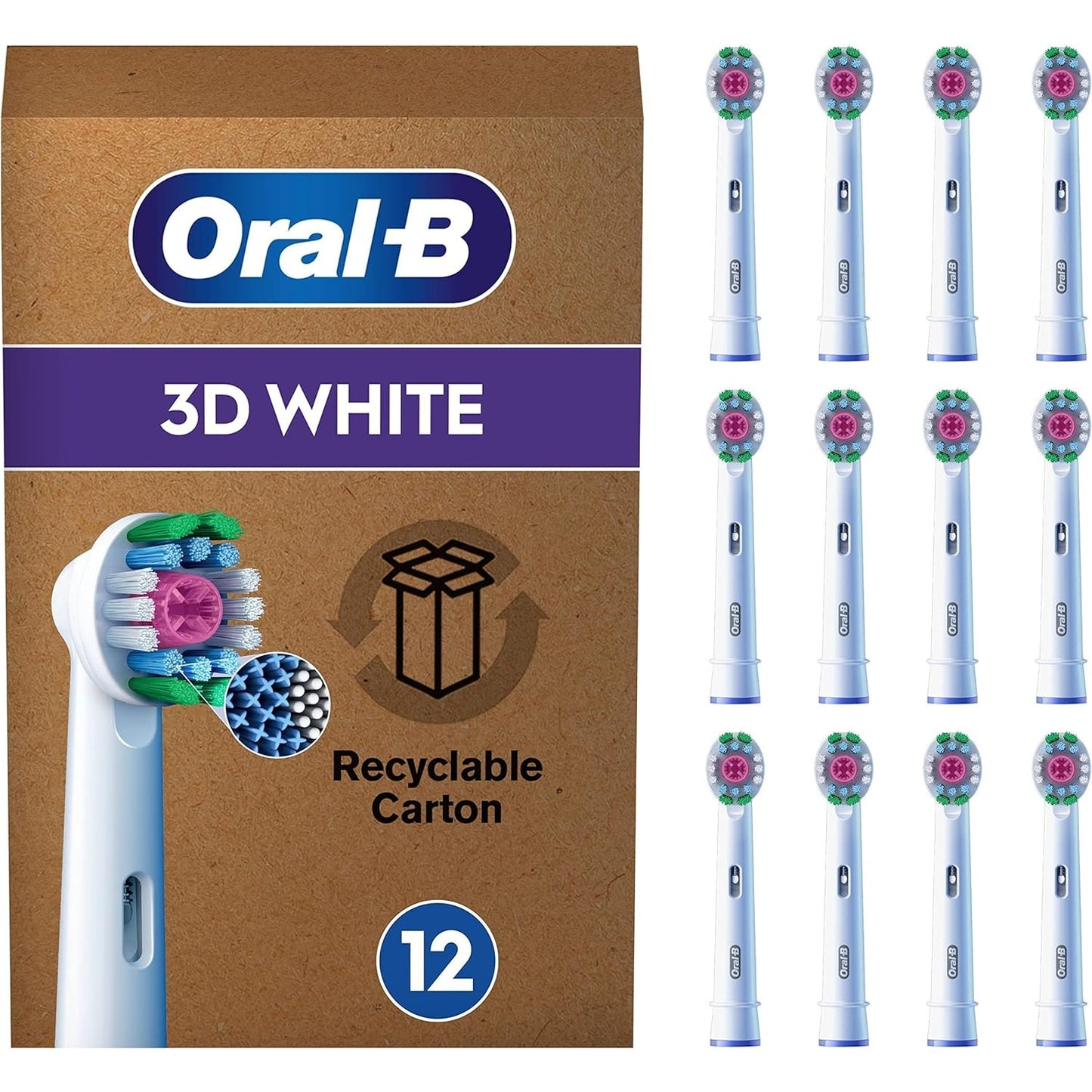 Oral-B Pro 3DWhite Aufsteckbürsten für elektrische Zahnbürste, 12 Stück, aufhellende Zahnreinigung, X-Borsten