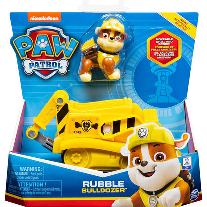 PAW PATROL 10. Jubiläum, Baustellen-Fahrzeug mit Rubble-Figur (Basic Vehicle/Basis Fahrzeug) Spielzeugauto