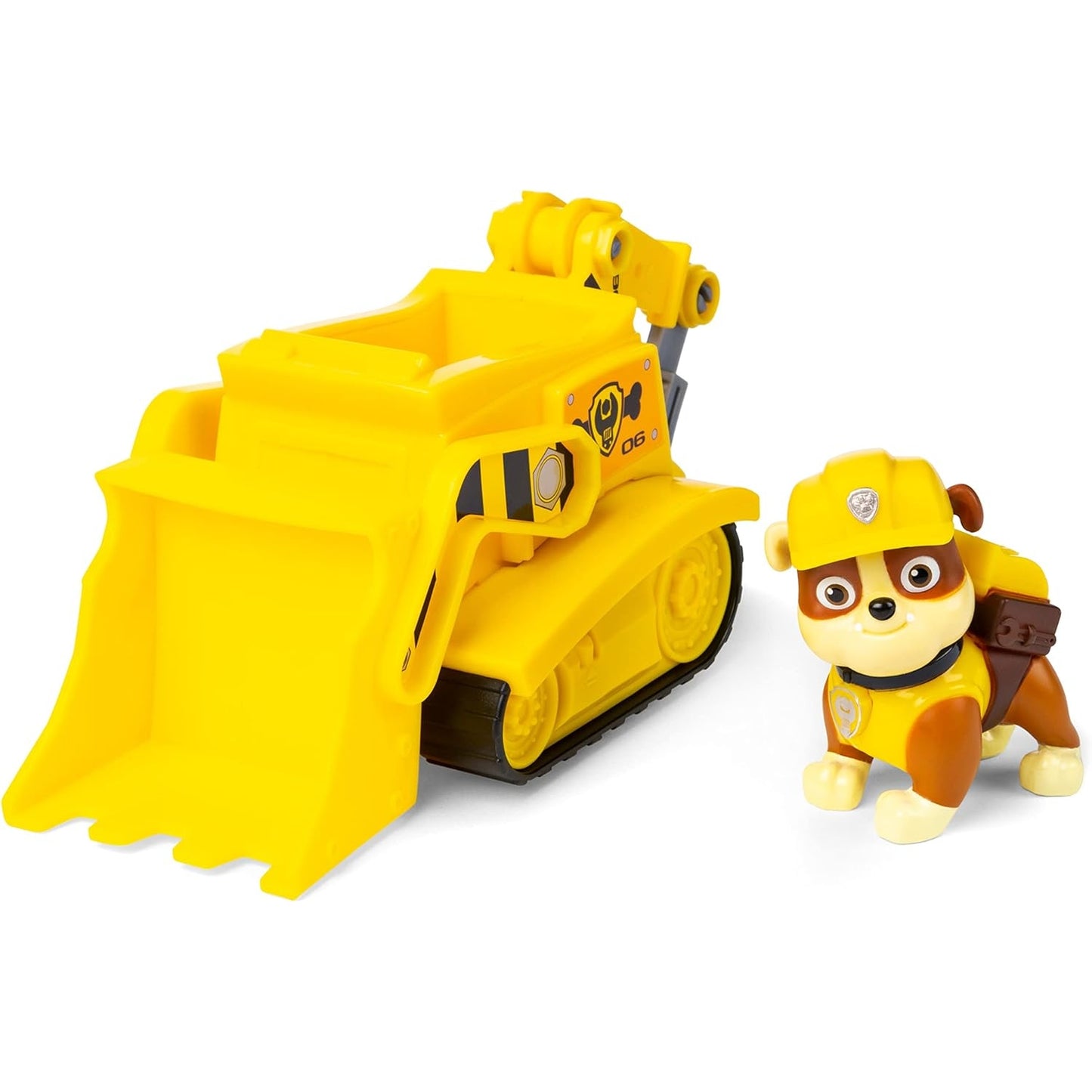 PAW PATROL 10. Jubiläum, Baustellen-Fahrzeug mit Rubble-Figur (Basic Vehicle/Basis Fahrzeug) Spielzeugauto