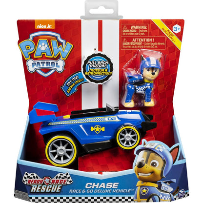 PAW PATROL - Chases Race & Go Deluxe Basis Fahrzeug mit Figur (Ready, Race, Rescue)