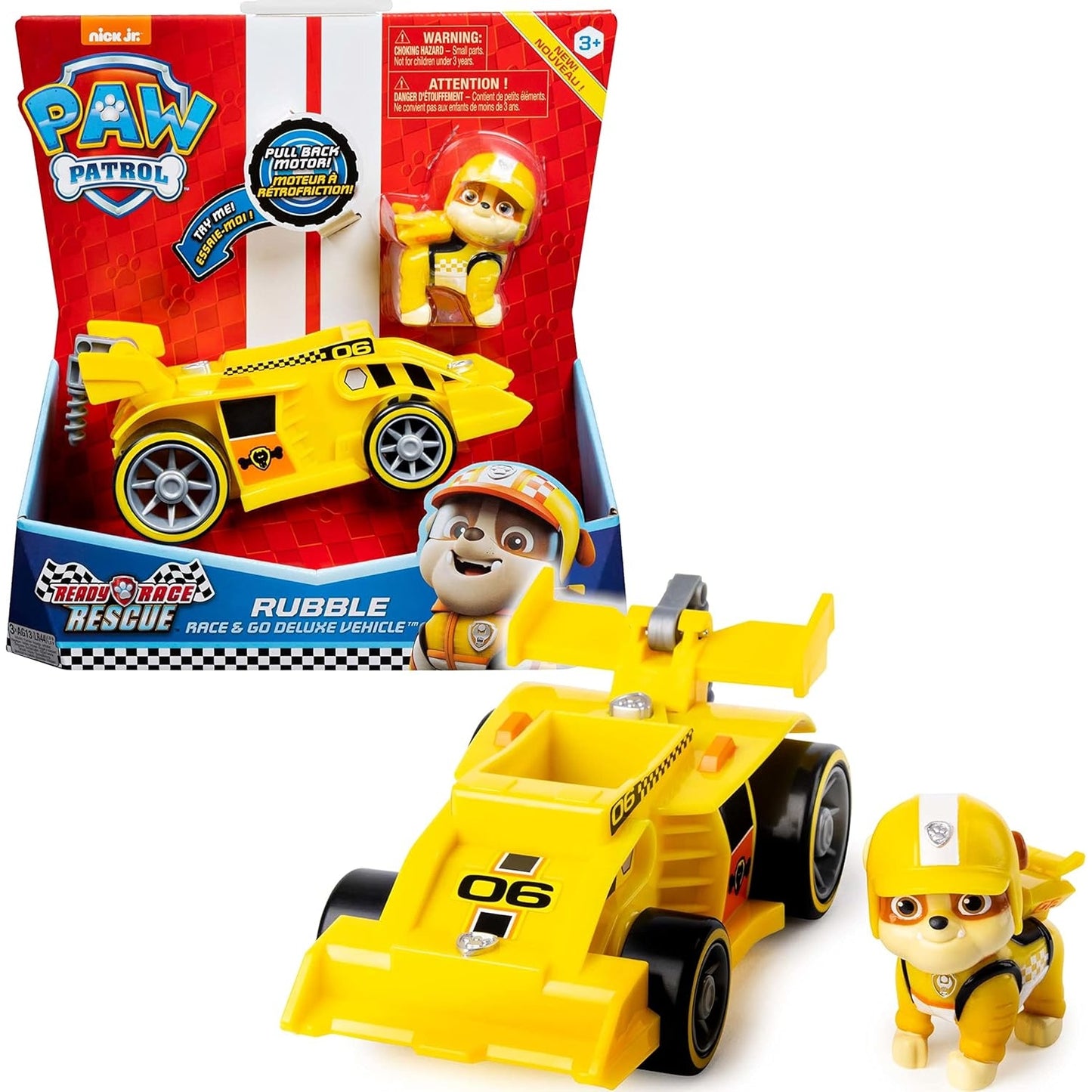 PAW PATROL - Rubbles Race & Go Deluxe Basis Fahrzeug mit Figur (Ready, Race, Rescue)