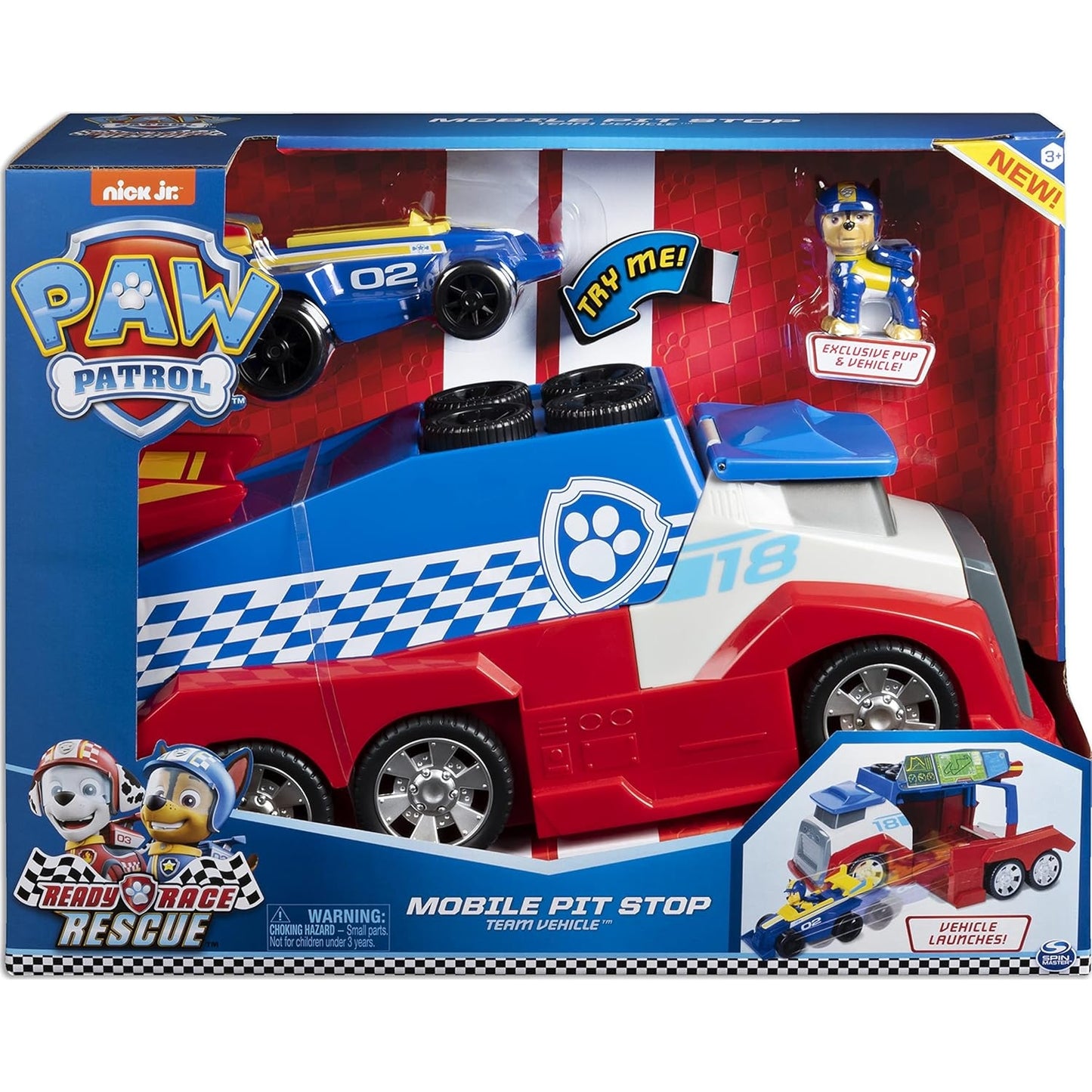 PAW Patrol Ready, Race, Rescue Mobile Pit Stop Team-Fahrzeug inkl. Chase Figur & Fahrzeug