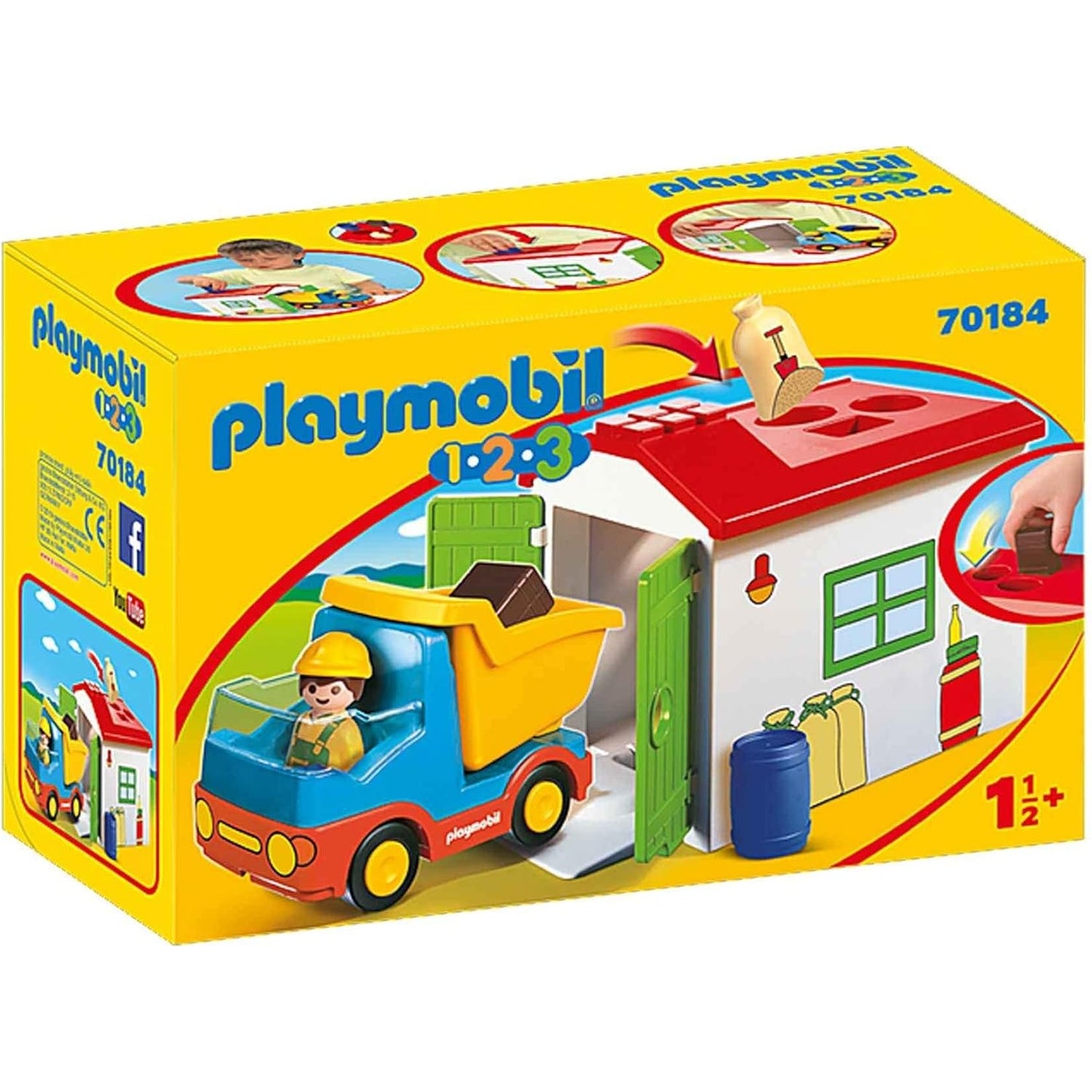 PLAYMOBIL 1.2.3 70184 LKW mit Sortiergarage LKW durch Garagendach mit passenden Löchern für Ladung befüllbar