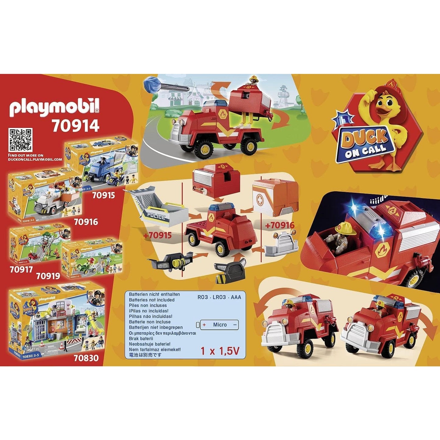 PLAYMOBIL Duck ON Call 70914 Feuerwehr Einsatzfahrzeug, Mit Licht und Sound, Spielzeug für Kinder ab 3 Jahren