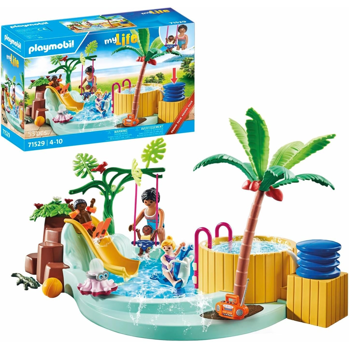 PLAYMOBIL MyLife 71529 Promo Pack Kinderbecken mit Whirlpool, Wasserspaß im Planschbecken