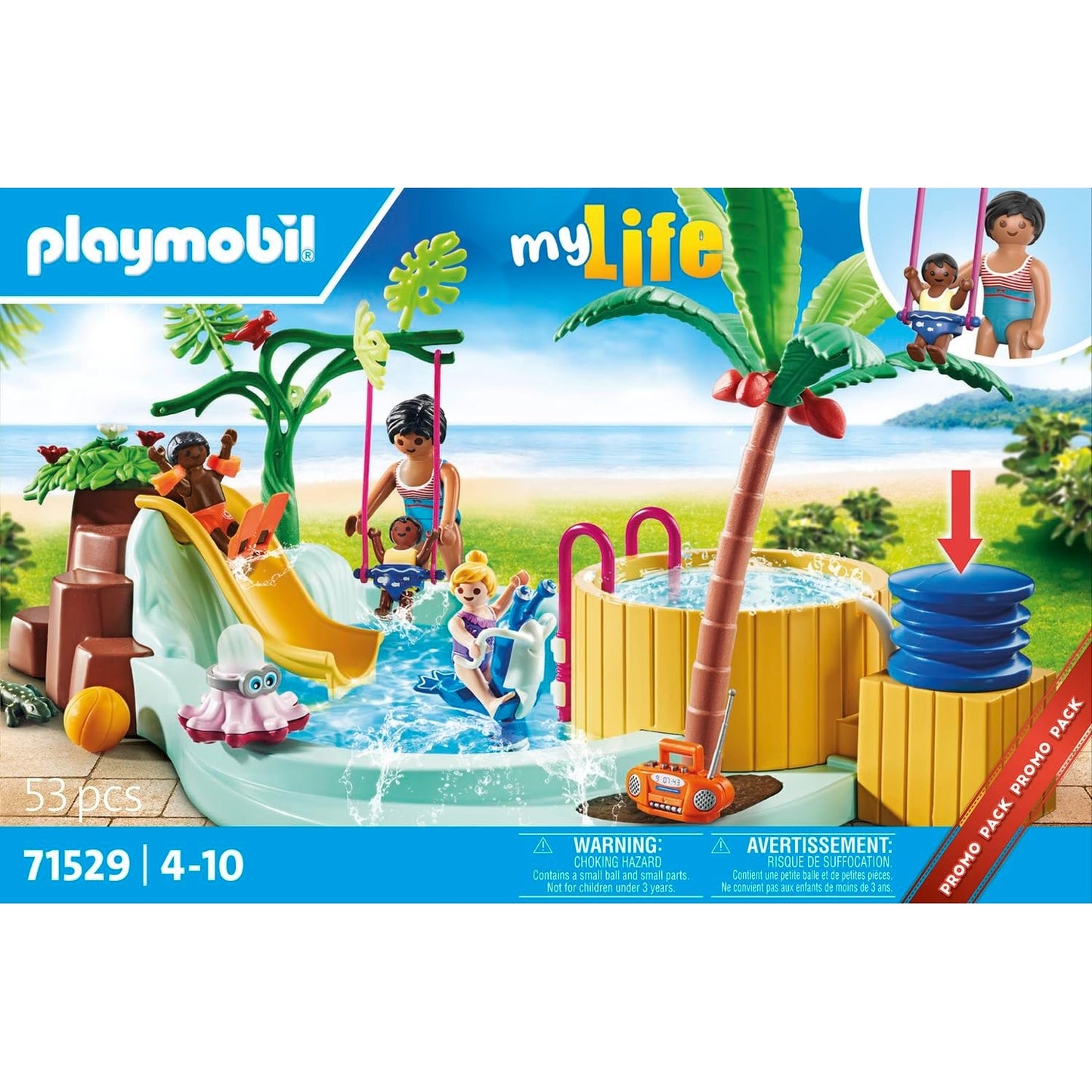 PLAYMOBIL MyLife 71529 Promo Pack Kinderbecken mit Whirlpool, Wasserspaß im Planschbecken