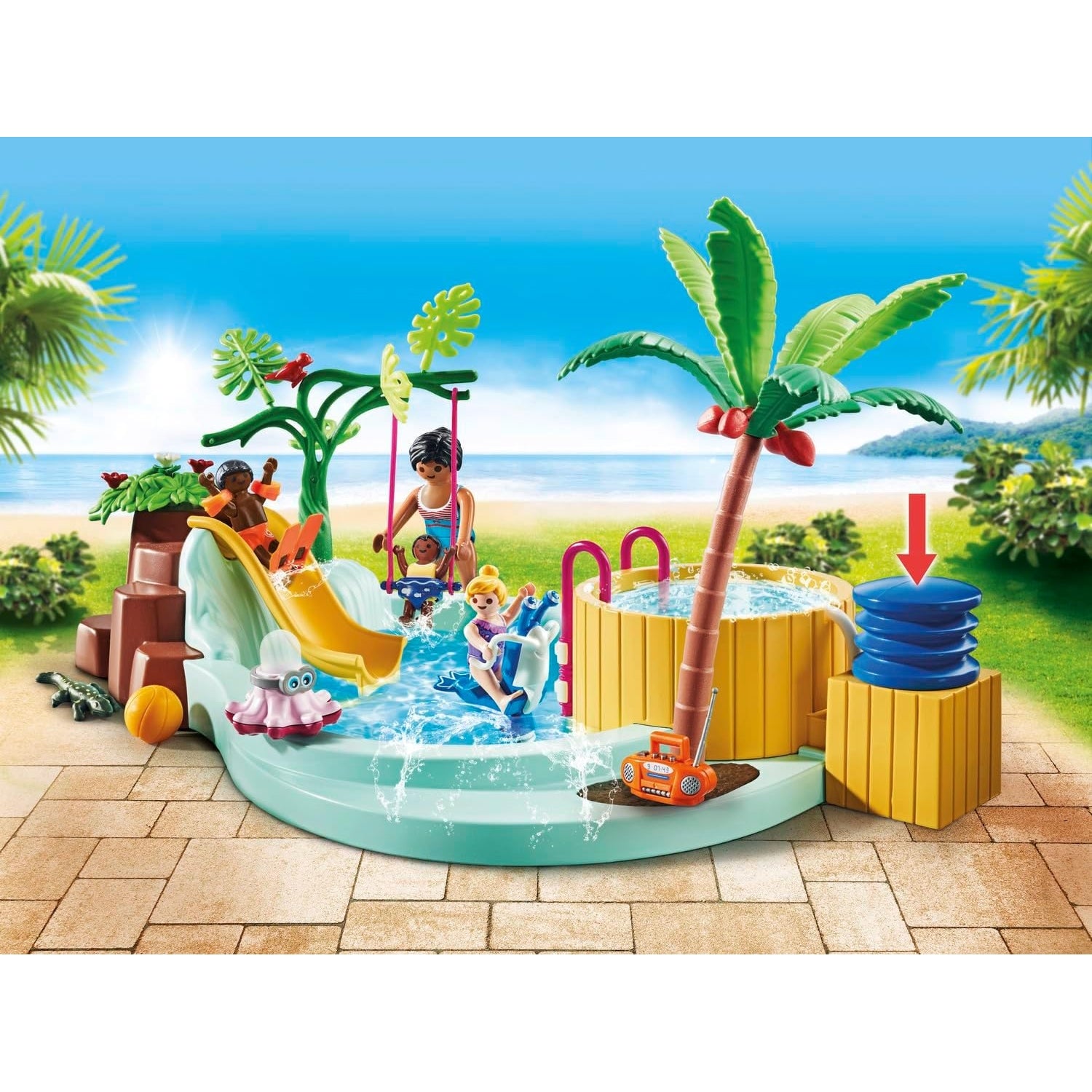 PLAYMOBIL MyLife 71529 Promo Pack Kinderbecken mit Whirlpool, Wasserspaß im Planschbecken