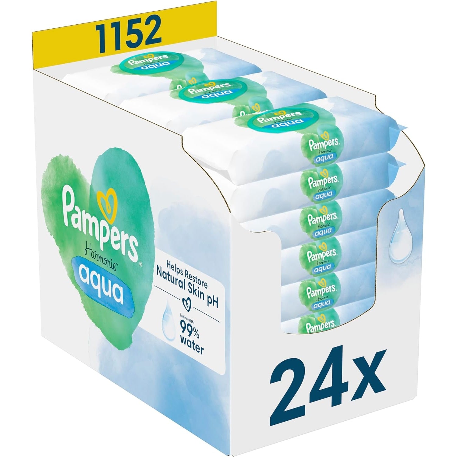 Pampers Baby Feuchttücher Harmonie, Aqua, 1152 Tücher 24 x 48 , sanft 99% Wasser