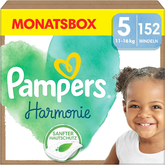 Pampers Baby Windeln Größe 5 11-16kg Harmonie, MONATSBOX, Sanfter Hautschutz, 152 Stück