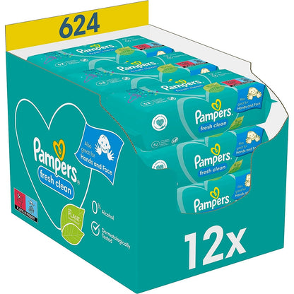 Pampers Fresh Clean Feuchttücher 12 Packungen 12 x 52 Stück , 624 Feuchttücher