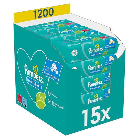 Pampers Fresh Clean Feuchttücher 15 Packungen 15 x 80 Stück 1200 Feuchttücher