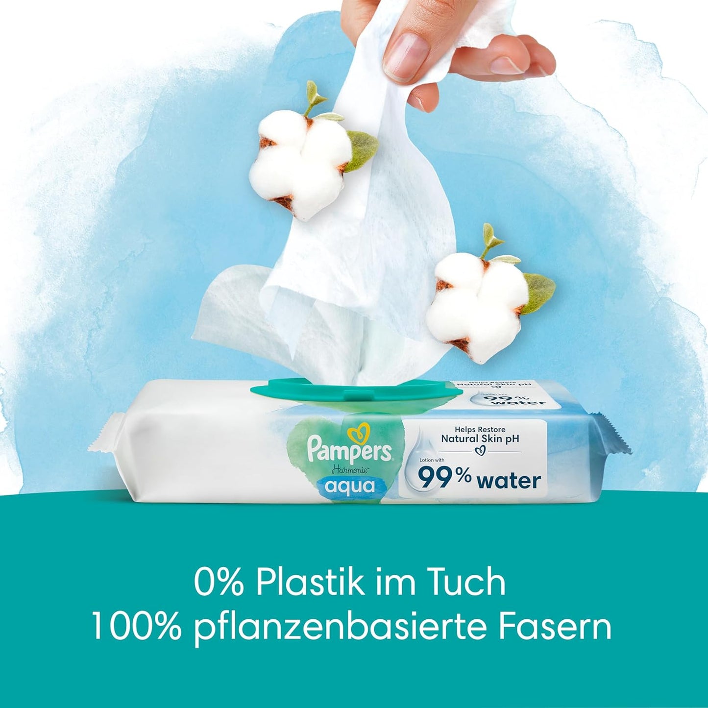 Pampers Harmonie Aqua Baby Feuchttücher Box, 720 Tücher 15 x 48 mit 99% Wasser