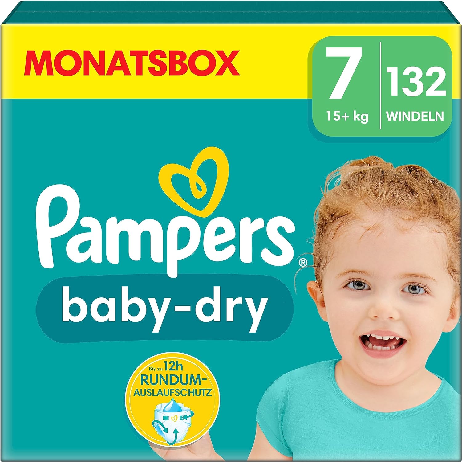 Pampers Windeln Größe 7 15kg+ Baby-Dry, Extra Large, MONATSBOX, 132 Stück