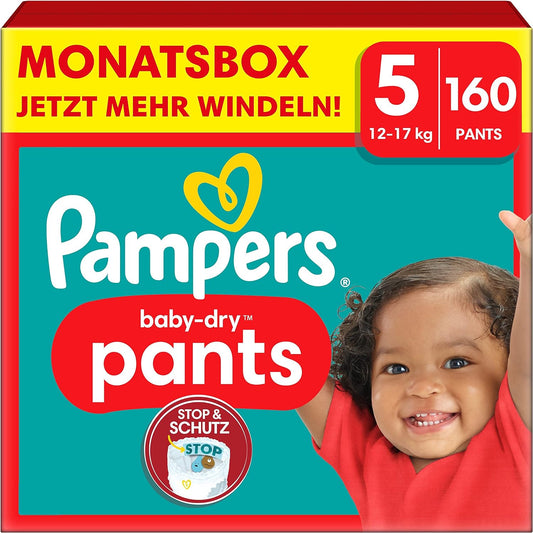 Pampers Windeln Pants Größe 5 12-17kg Baby-Dry, Junior , MONATSBOX, 160 Höschenwindeln