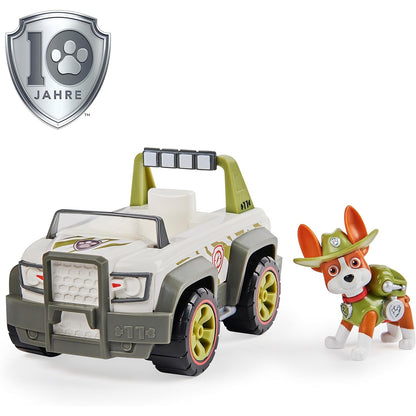 Paw Patrol 10. Jubiläum Dschungel-Fahrzeug mit Tracker-Figur (Basic Vehicle/Basis Fahrzeug)