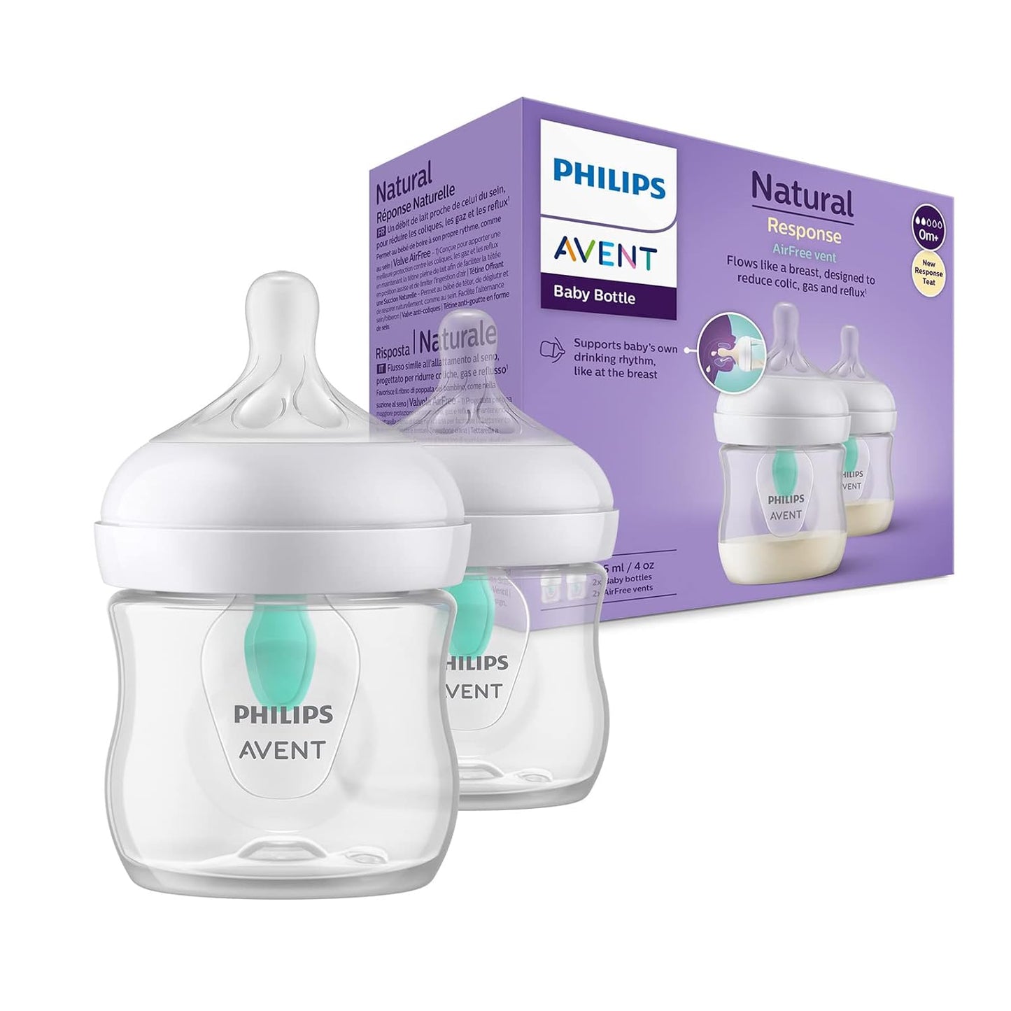 Philips Avent 2x Babyflaschen mit AirFree 125 ml, BPA-frei, Neugeborene Modell SCY670/02