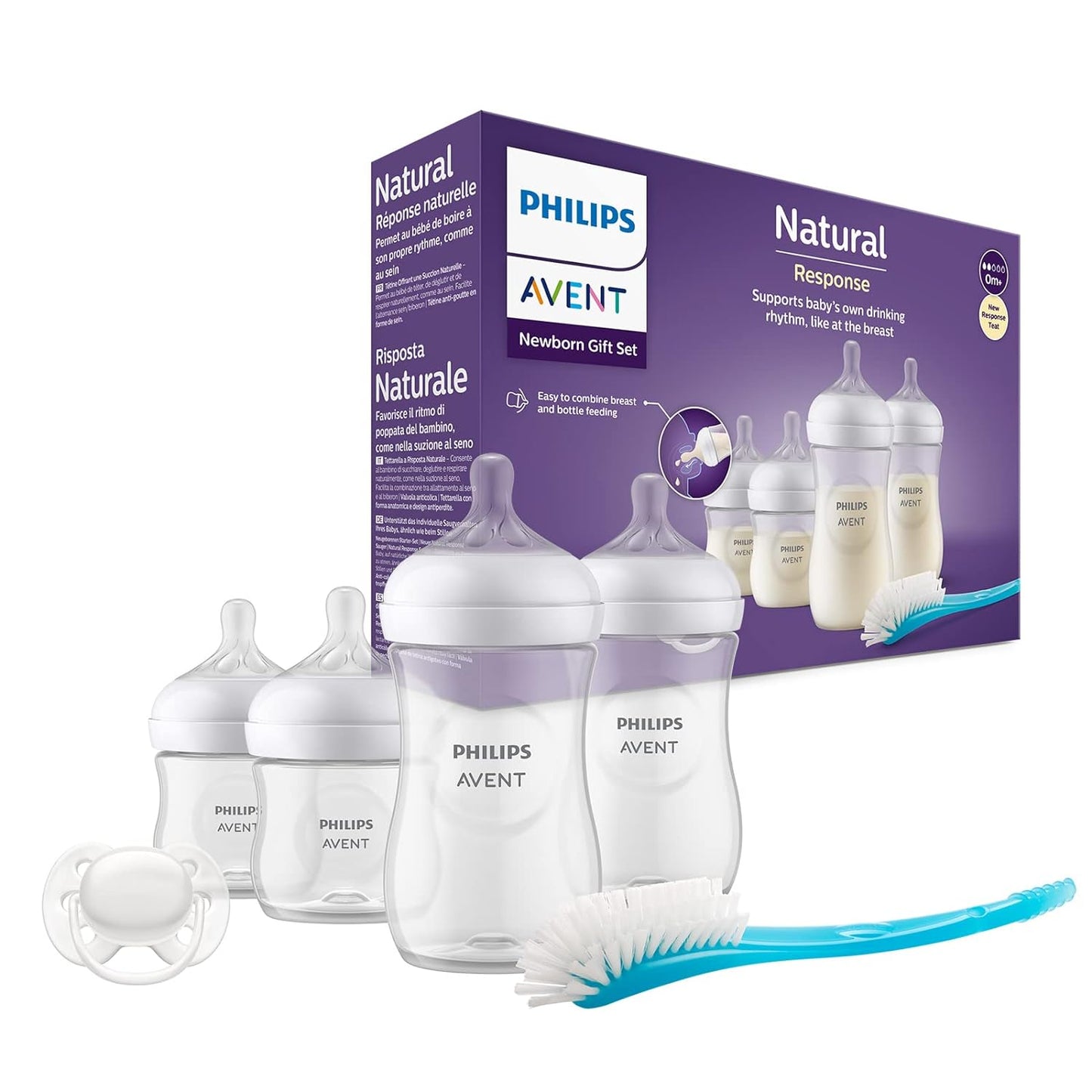 Philips Avent Babyflaschen Natural Response für Neugeborene 4 Babyflaschen, ultra soft Schnuller und Flaschenbürste