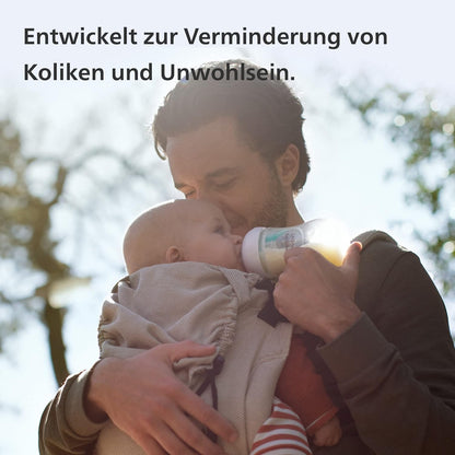 Philips Avent Babyflaschen mit AirFree Ventil, Geschenkset für Neugeborene 4 Babyflaschen, Schnuller und Flaschenbürste