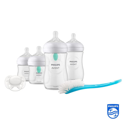 Philips Avent Babyflaschen mit AirFree Ventil, Geschenkset für Neugeborene 4 Babyflaschen, Schnuller und Flaschenbürste