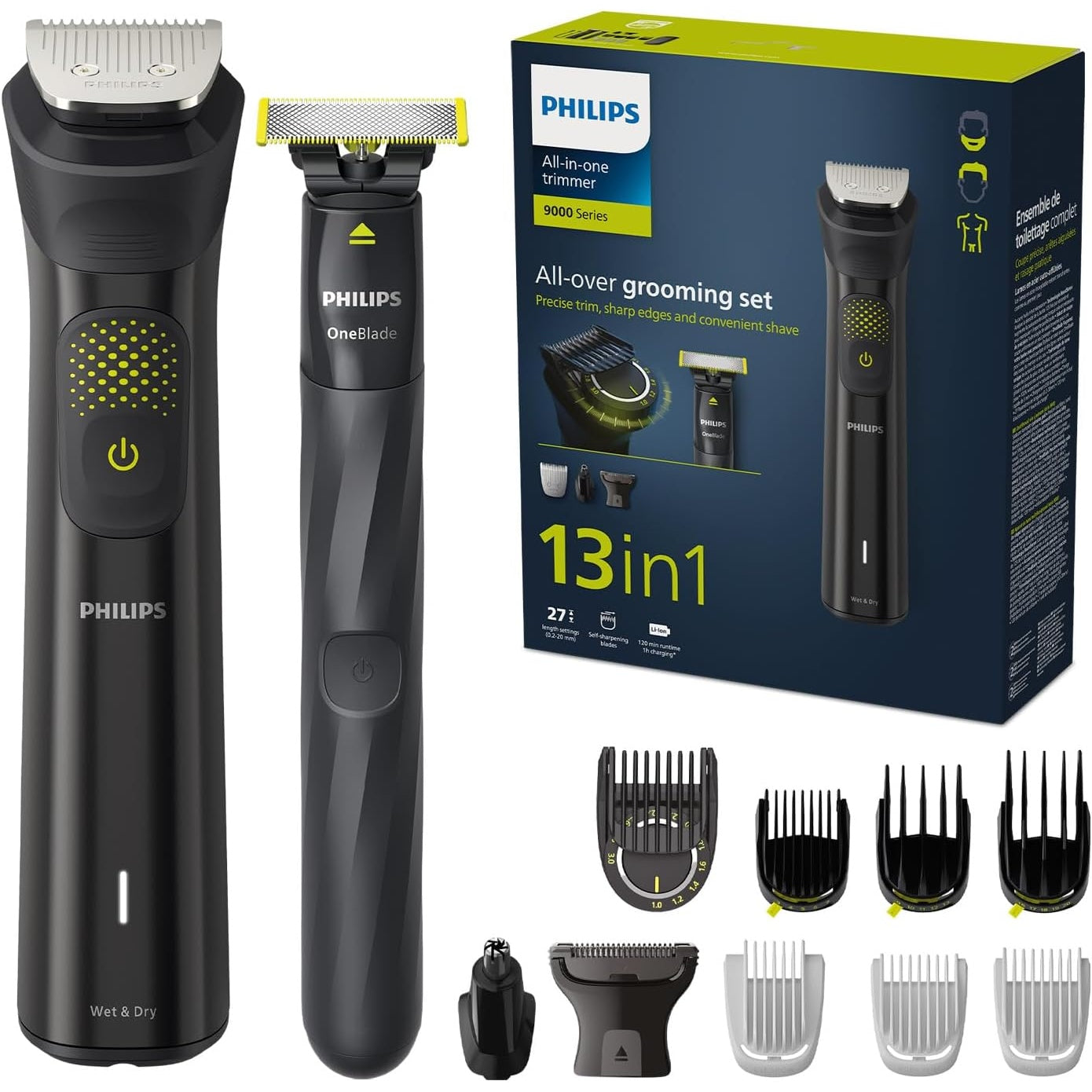 Philips Multigroom Series 9000, 13-in-One-Barttrimmer und Haarschneider inkl. OneBlade, für Gesicht, Kopf und Körper (Modell MG9530/15)