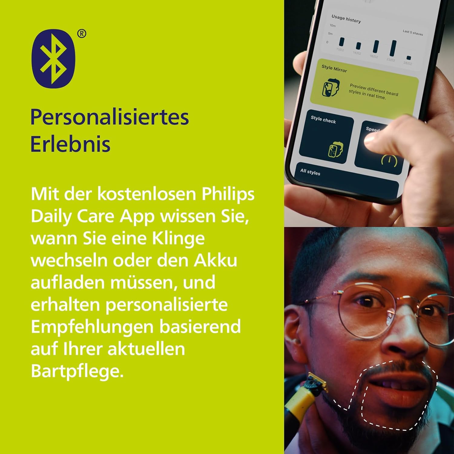 Philips OneBlade 360 Face+Body mit App-Anbindung - Elektrischer Bartschneider, Rasierer