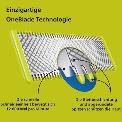 Philips OneBlade Face&Body Elektrischer Bartschneider, Rasierer, Trimmen, Stylen, Rasieren, 3 Original-Klingen (Modell QP2824/30)