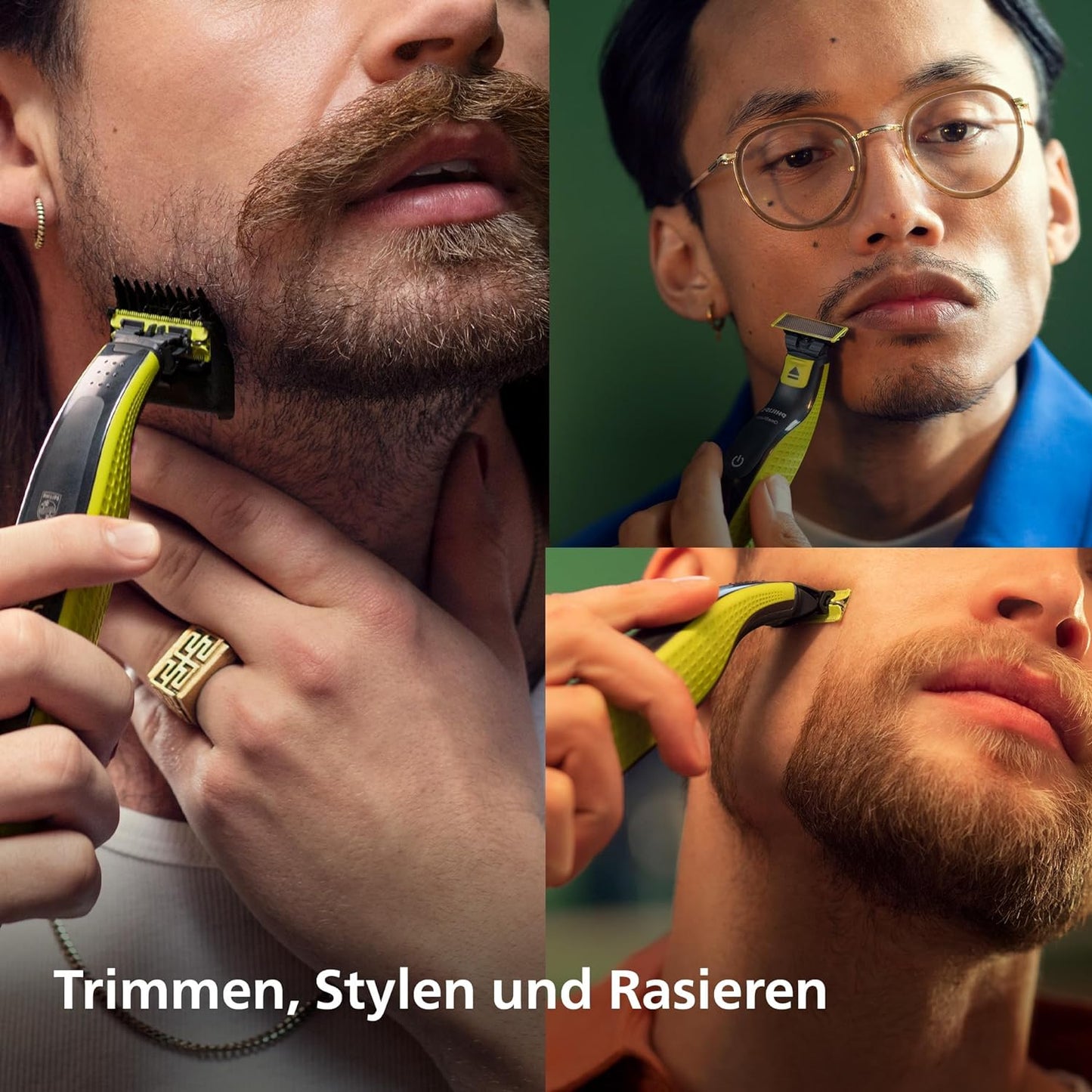 Philips OneBlade Face&Body Elektrischer Bartschneider, Rasierer, Trimmen, Stylen, Rasieren, 3 Original-Klingen (Modell QP2824/30)