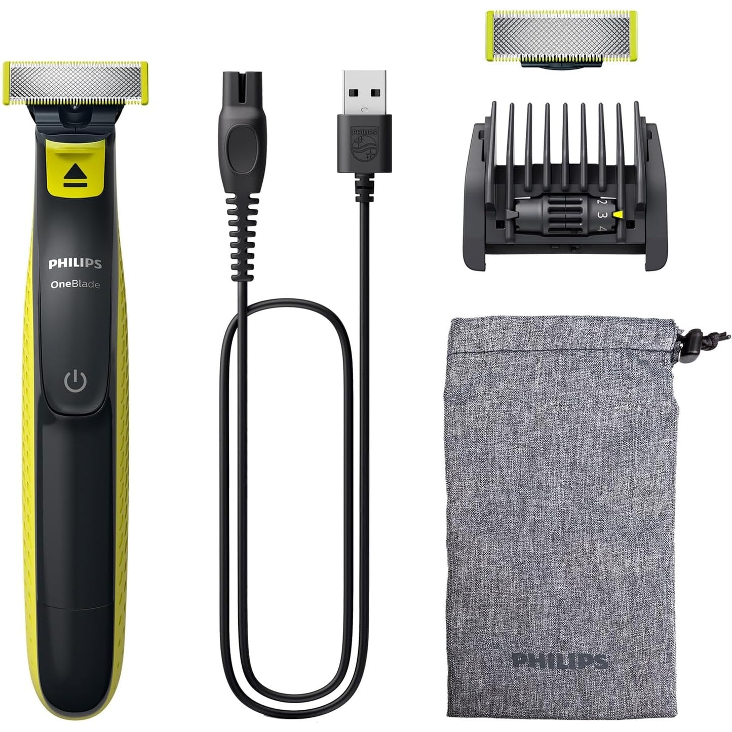 Philips OneBlade Original Bartschneider, Rasierer, 1x Originalklinge, 1x verstellbarer 5-in-1-Kamm