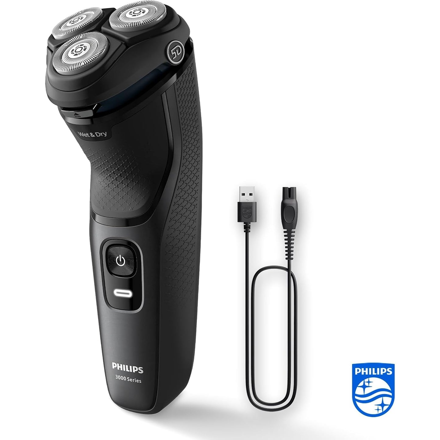 Philips Shaver Series 3000 Elektrischer Nass- und Trockenrasierer Männer, ausklappbarer Bartschneider, kabellos (Modell S3145/00)