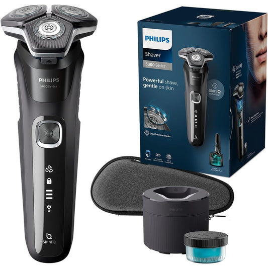 Philips Shaver Series 5000 Elektrischer Nass- und Trockenrasierer für Herren mit Trimmer, Reinigungsstation & Reiseetui (Modell S5898/50)