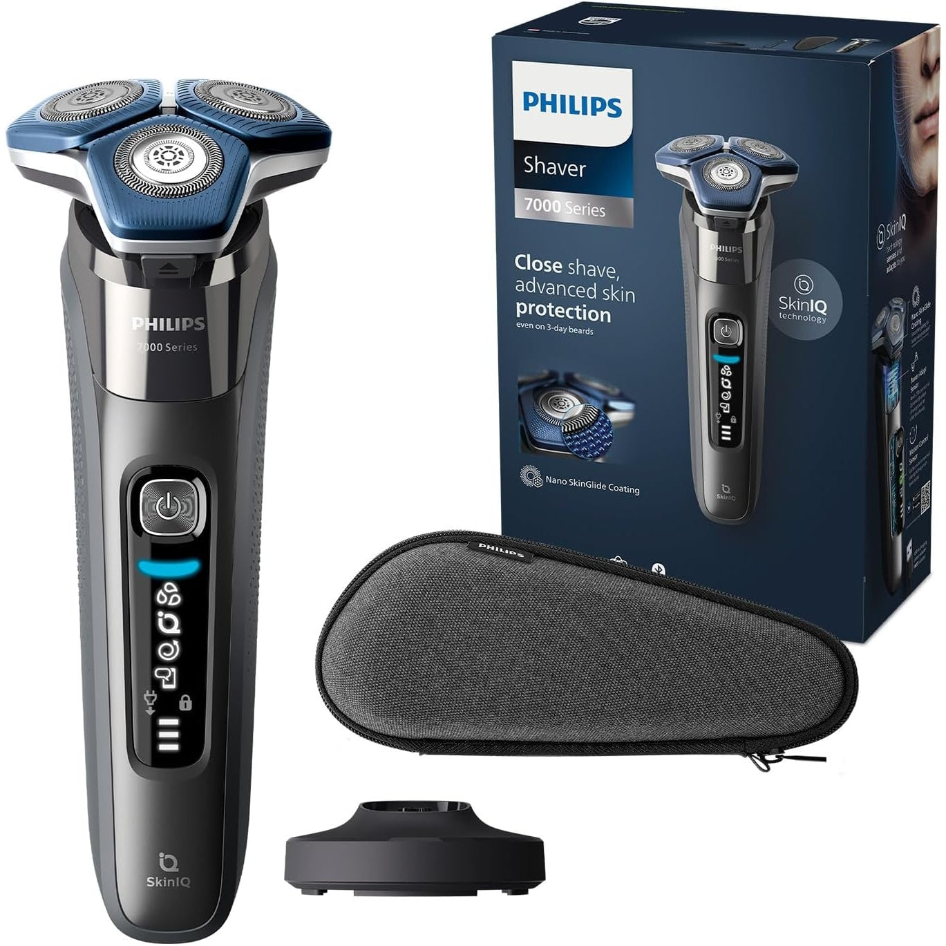 Philips Shaver Series 7000 Elektrischer Nass- und Trockenrasierer Herren Trimmer, Reinigungsstation, Ladestation & Reiseetui (Modell S7886/55)