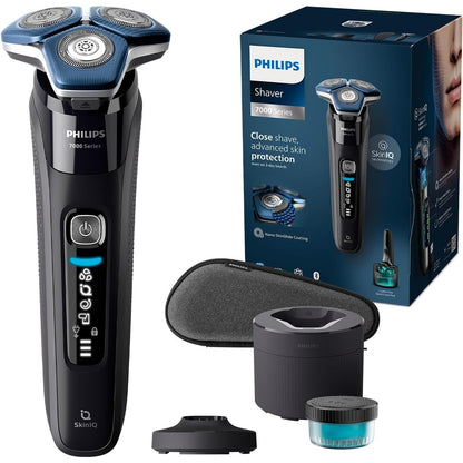 Philips Shaver Series 7000 Elektrischer Nass- und Trockenrasierer Herren Trimmer, Reinigungsstation, Ladestation & Reiseetui (Modell S7886/55)