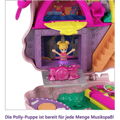 Polly Pocket GKJ50 Lama-Musikparty Schatulle, Bühne, drehbare Tanzfläche, Imbissstände